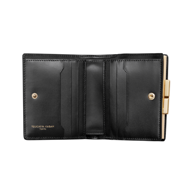 Calfskin (Italian Box Calf) TSUCHIYA Class L'ebene Bifold Wallet in Black Made in Japan