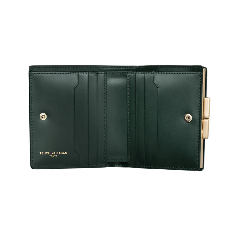 Calfskin (Italian Box Calf) TSUCHIYA Class L'ebene Bifold Wallet in Dark Green Made in Japan