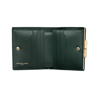 Calfskin (Italian Box Calf) TSUCHIYA Class L'ebene Bifold Wallet in Dark Green Made in Japan