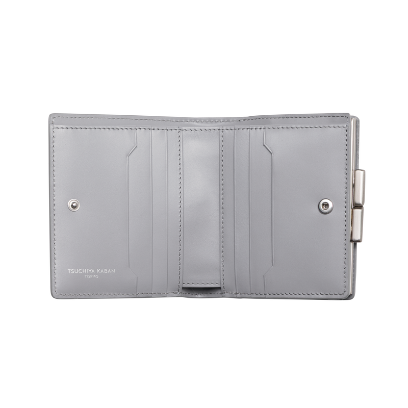 Calfskin (Italian Box Calf) TSUCHIYA Class L'ebene Bifold Wallet in Gray Made in Japan