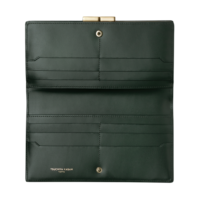 Calfskin (Italian Box Calf) TSUCHIYA Class L'ebene Long Wallet in Dark Green Made in Japan