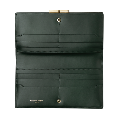 Calfskin (Italian Box Calf) TSUCHIYA Class L'ebene Long Wallet in Dark Green Made in Japan