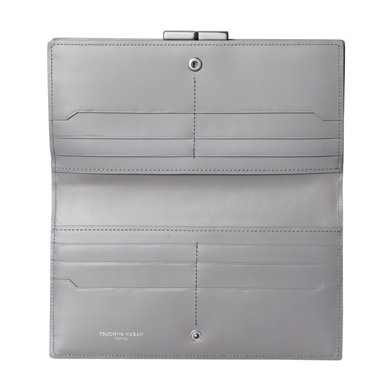 Calfskin (Italian Box Calf) TSUCHIYA Class L'ebene Long Wallet in Gray Made in Japan
