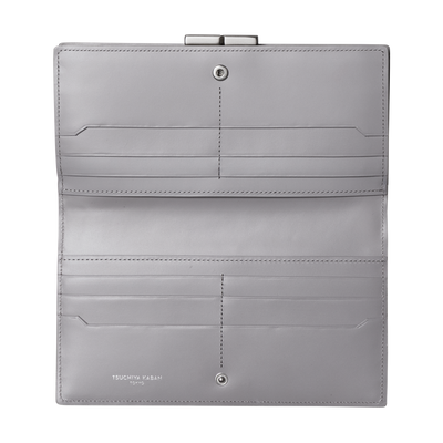 Calfskin (Italian Box Calf) TSUCHIYA Class L'ebene Long Wallet in Gray Made in Japan
