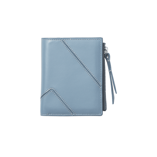 Steerhide  T Logo Folding Wallet in Dusty Blue Made in Japan