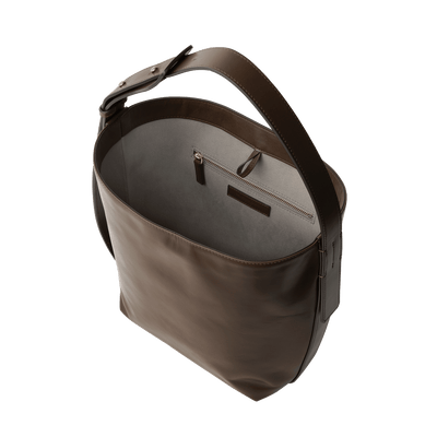 Steerhide (High-Gloss Leather) Atlow Medium Bucket Tote in Mocha Made in Japan