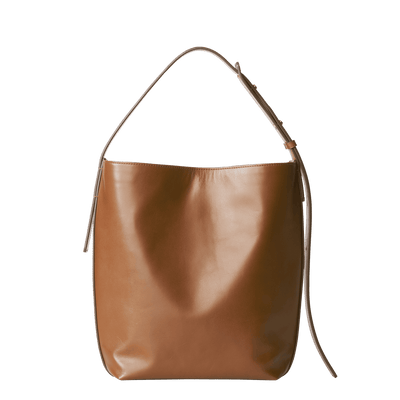 Steerhide (High-Gloss Leather) Atlow Medium Bucket Tote in Mocha Made in Japan