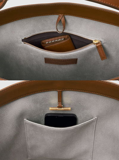 Steerhide (High-Gloss Leather) Atlow Medium Bucket Tote in Mocha Made in Japan