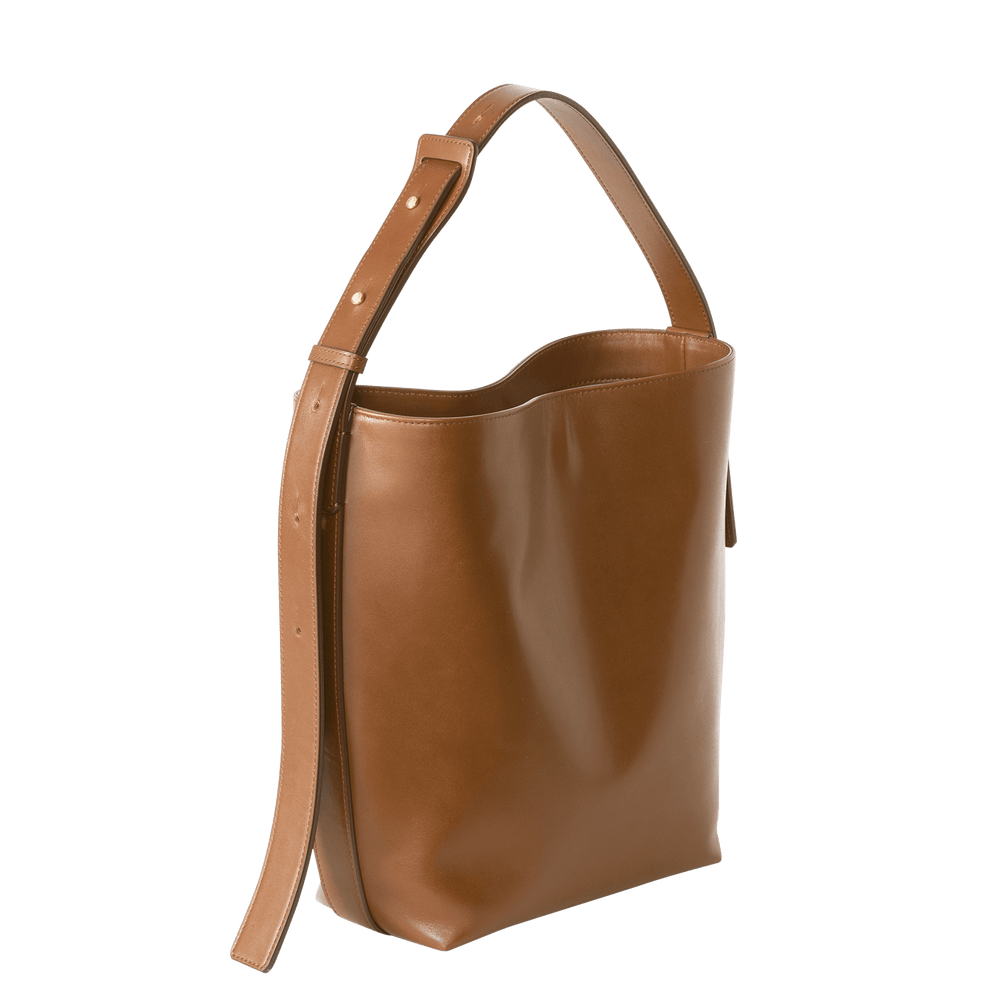 Steerhide (High-Gloss Leather) Atlow Medium Bucket Tote in Mocha Made in Japan