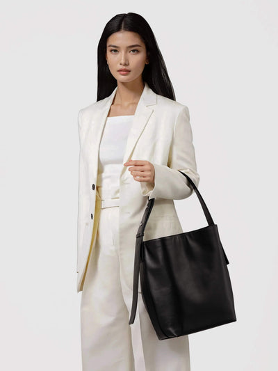 Steerhide (High-Gloss Leather) Atlow Medium Bucket Tote in Mocha Made in Japan