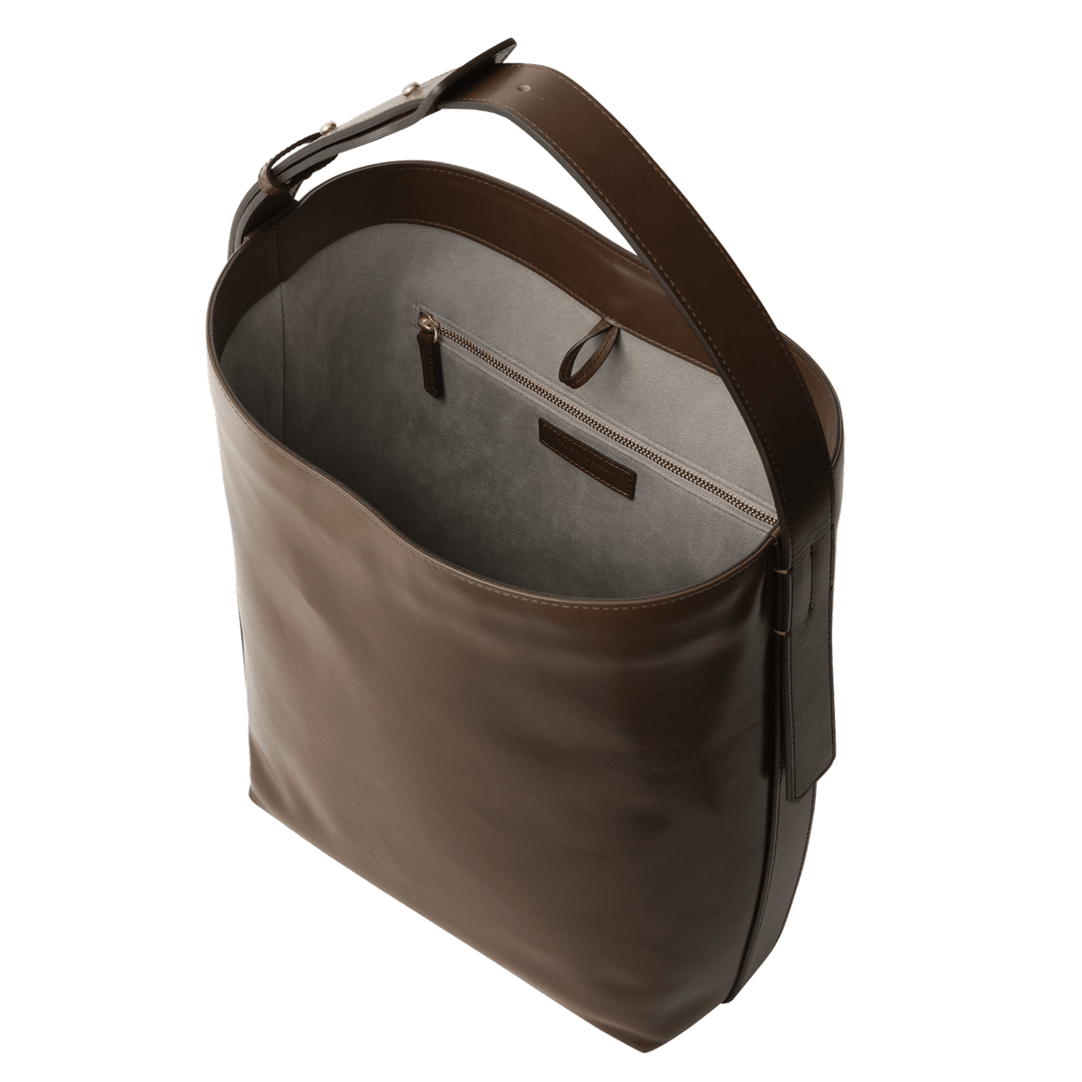 Steerhide (High-Gloss Leather) Atlow Bucket Tote in Mocha Made in Japan