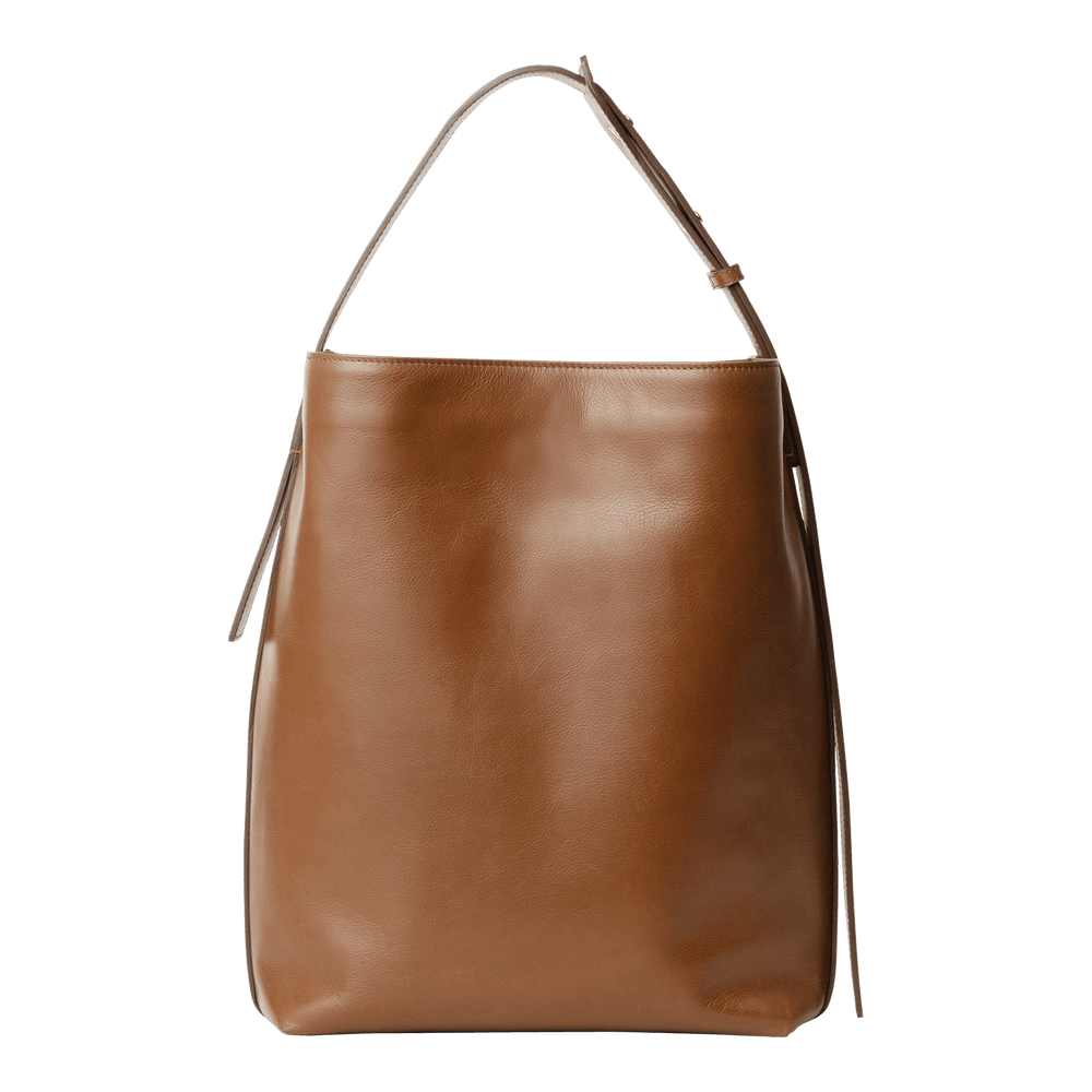 Steerhide (High-Gloss Leather) Atlow Bucket Tote in Mocha Made in Japan