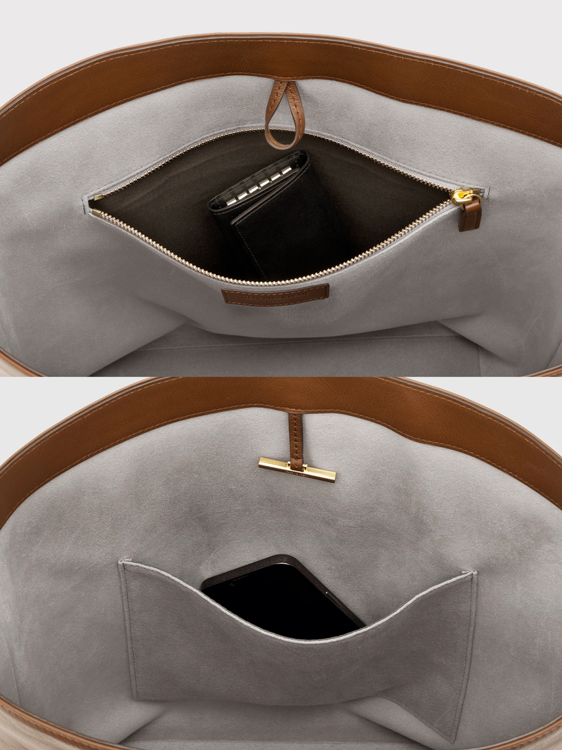 Steerhide (High-Gloss Leather) Atlow Bucket Tote in Mocha Made in Japan