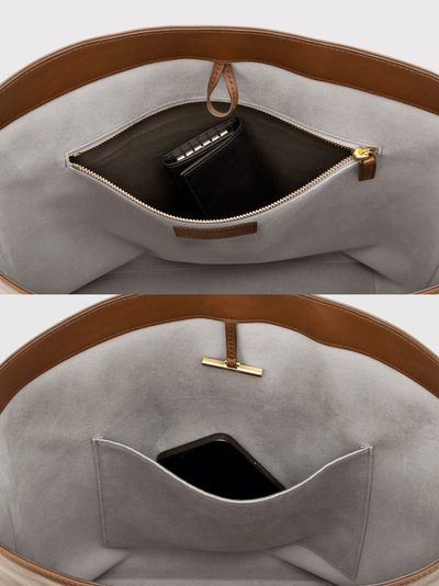 Steerhide (High-Gloss Leather) Atlow Bucket Tote in Mocha Made in Japan