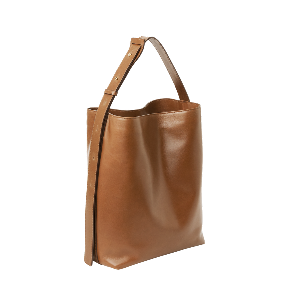 Steerhide (High-Gloss Leather) Atlow Bucket Tote in Mocha Made in Japan