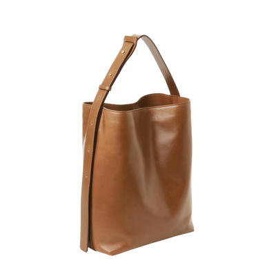 Steerhide (High-Gloss Leather) Atlow Bucket Tote in Mocha Made in Japan