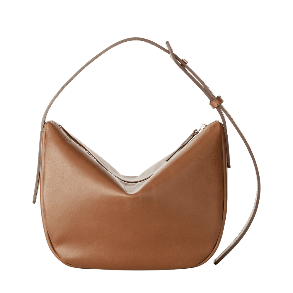 Steerhide (High-Gloss Leather) Atlow Mini Round Bag in Mocha Made in Japan