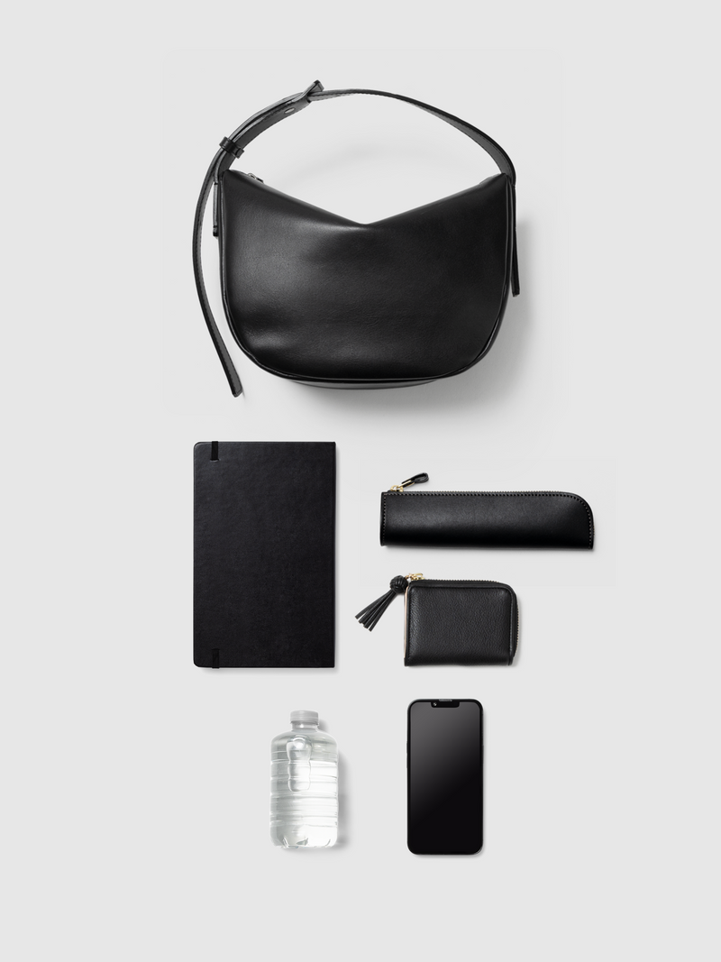 Steerhide (High-Gloss Leather) Atlow Mini Round Bag in Mocha Made in Japan