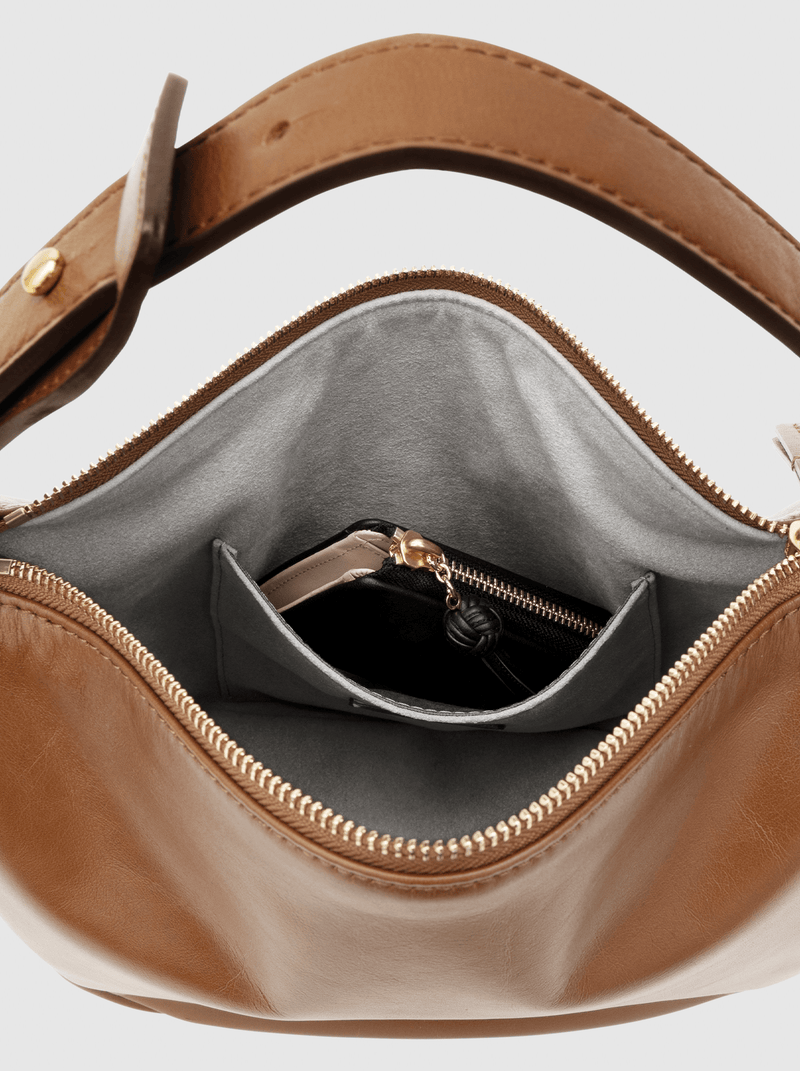 Steerhide (High-Gloss Leather) Atlow Mini Round Bag in Mocha Made in Japan