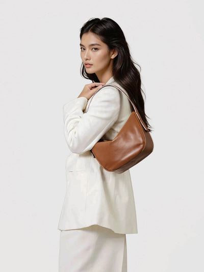 Steerhide (High-Gloss Leather) Atlow Mini Round Bag in Mocha Made in Japan