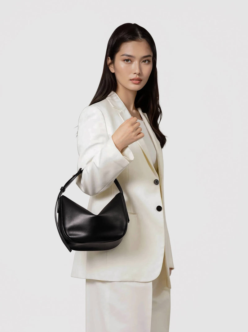 Steerhide (High-Gloss Leather) Atlow Mini Round Bag in Mocha Made in Japan