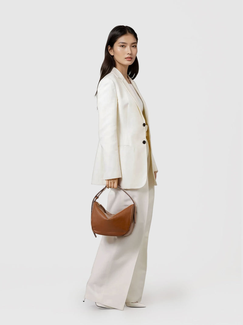 Steerhide (High-Gloss Leather) Atlow Mini Round Bag in Mocha Made in Japan