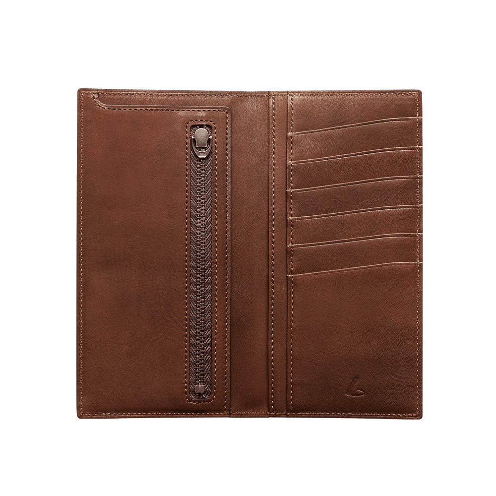 Cowhide  Roadster Coin Pocket Long Slim Wallet in Smoky Brown Made in Japan