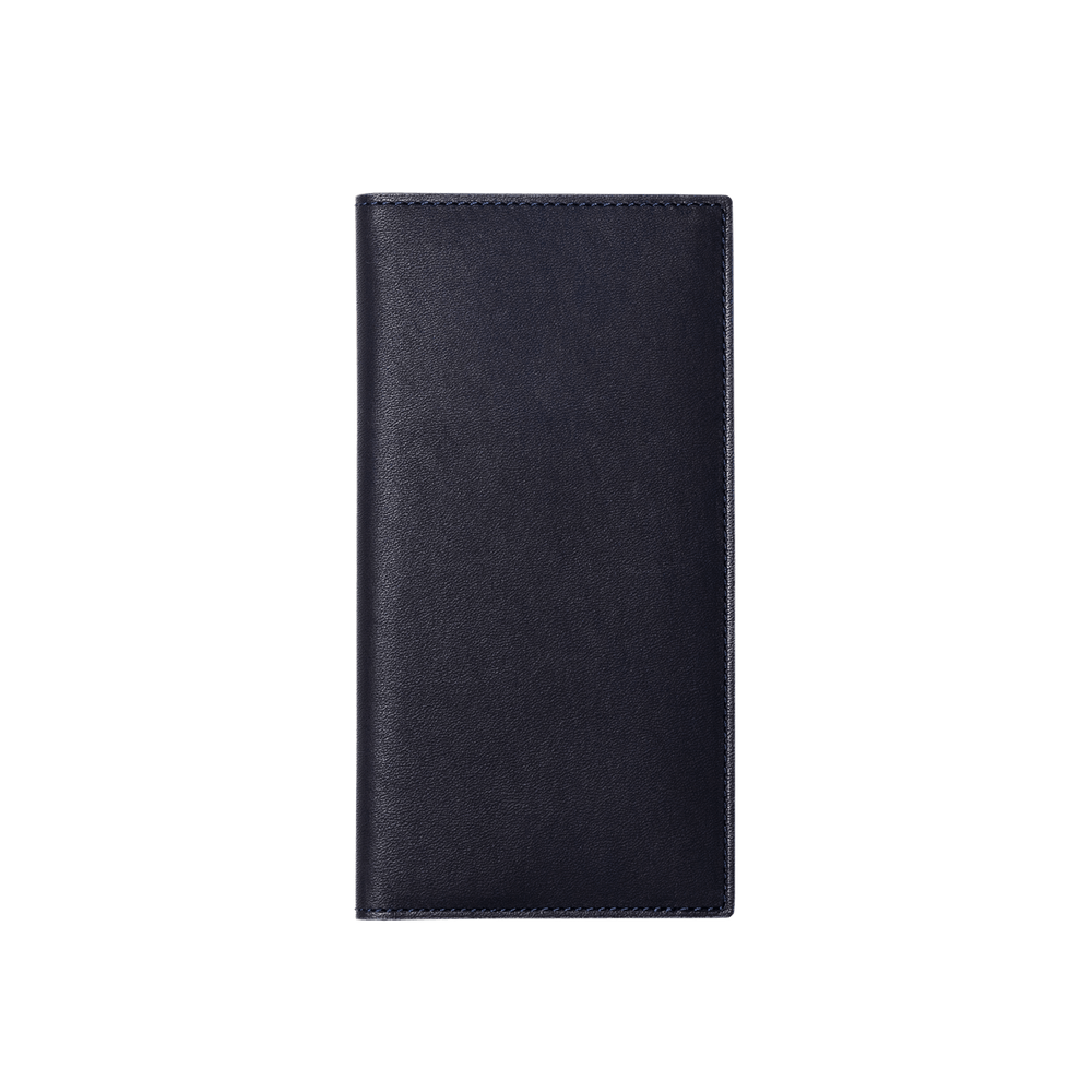 Cowhide  Roadster Coin Pocket Long Slim Wallet in Dark Indigo Made in Japan