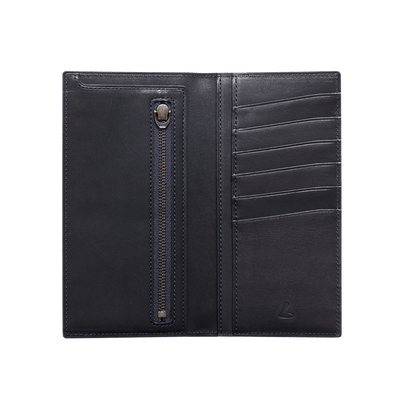 Cowhide  Roadster Coin Pocket Long Slim Wallet in Dark Indigo Made in Japan