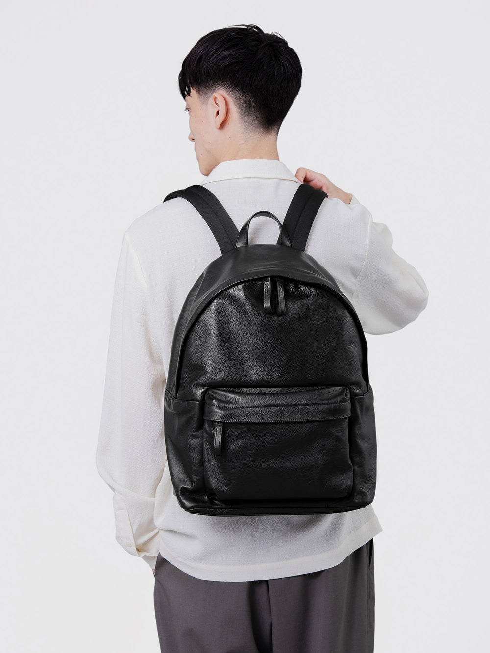 Cowhide  Large Everyday Backpack in Black Made in Japan