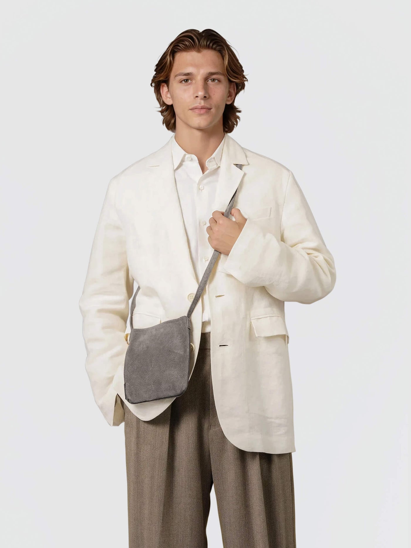 Pig Suede (Soft Pig Suede) Suede Mini Shoulder in Gray Made in Japan