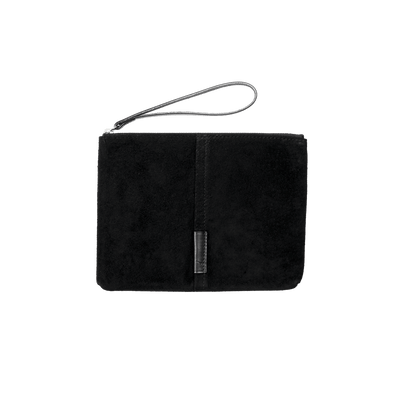 Pig Suede (Soft Pig Suede) Suede Pouch – Medium in Black Made in Japan