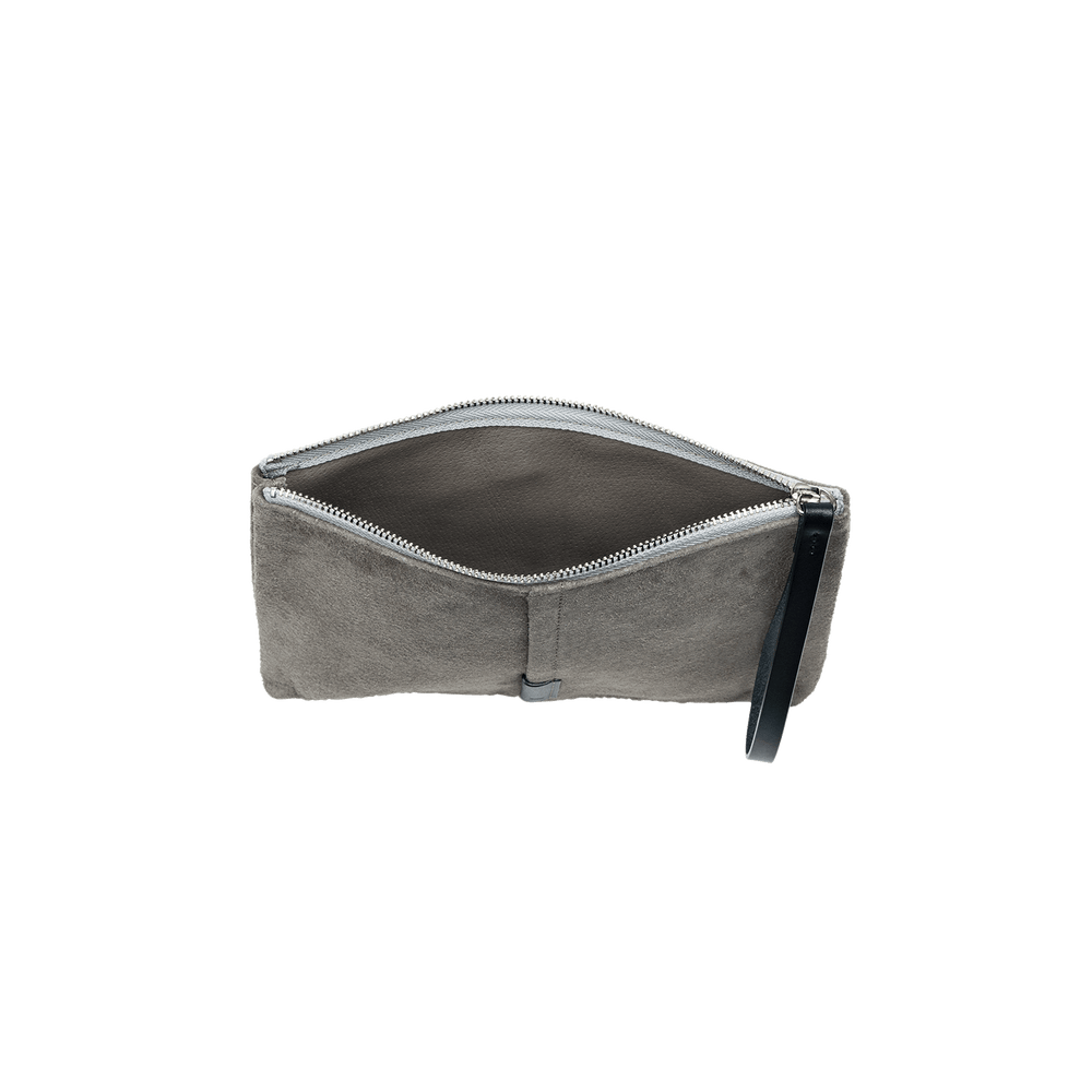 Pig Suede (Soft Pig Suede) Suede Pouch – Medium in Gray Made in Japan