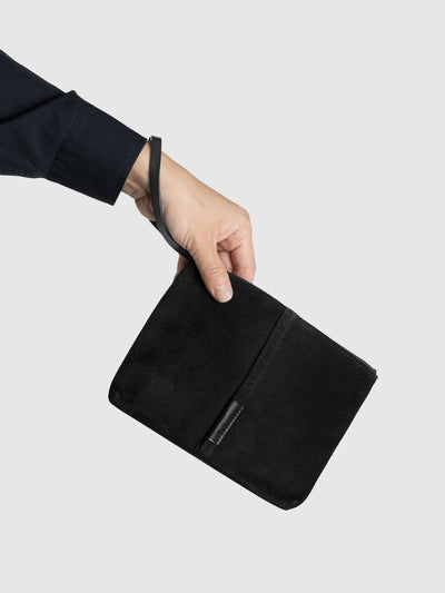 Pig Suede (Soft Pig Suede) Suede Pouch – Medium in Black Made in Japan