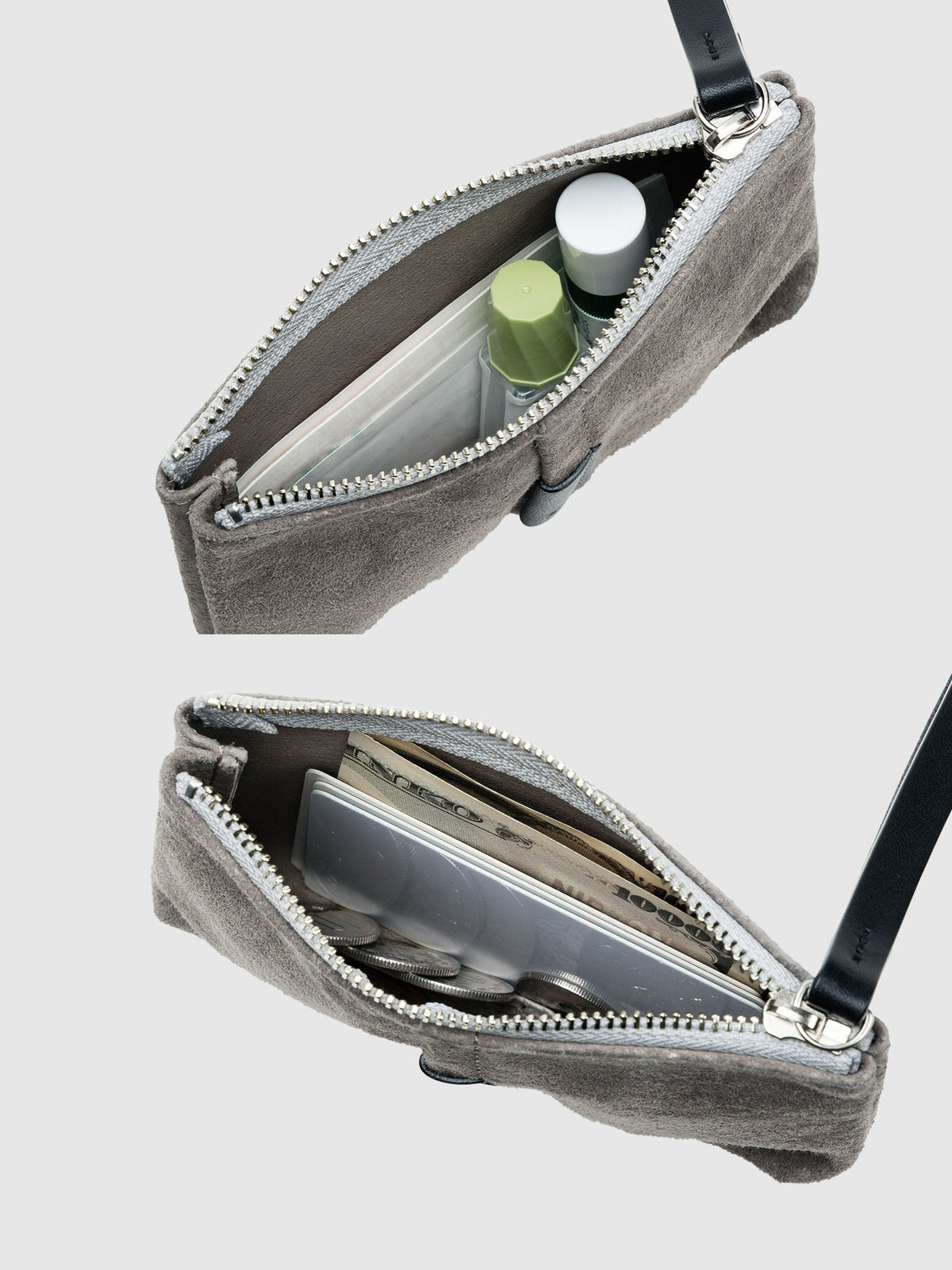 Pig Suede (Soft Pig Suede) Suede Pouch – Small in Gray Made in Japan