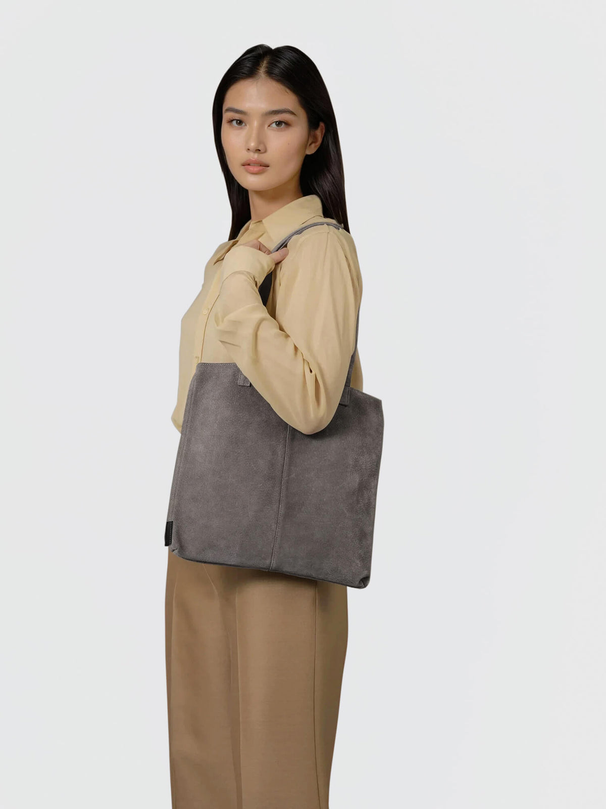 Pig Suede (Soft Pig Suede) Suede Tote in Black Made in Japan