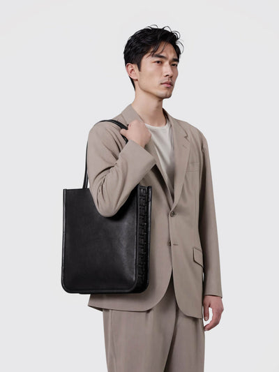 Cowhide TSUCHIYA Legacy Logo Boxy Tote in Black Made in Japan