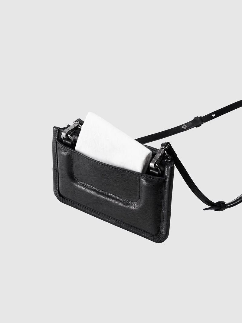 Cowhide TSUCHIYA Legacy Logo Slim Crossbody in Black Made in Japan