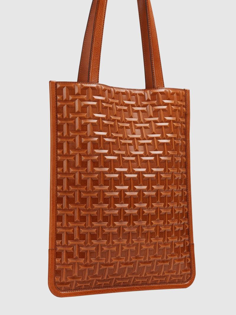 Cowhide TSUCHIYA Legacy Logo Slim Tote in Brown Made in Japan