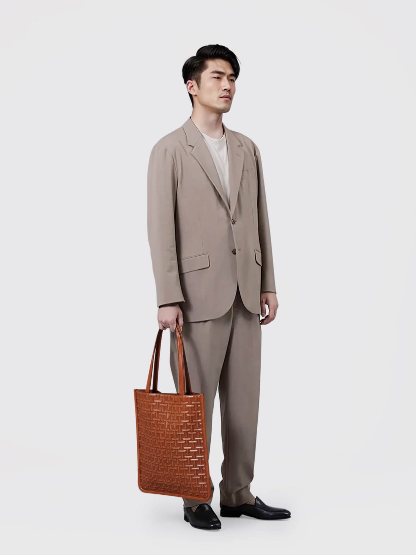 Cowhide TSUCHIYA Legacy Logo Slim Tote in Brown Made in Japan