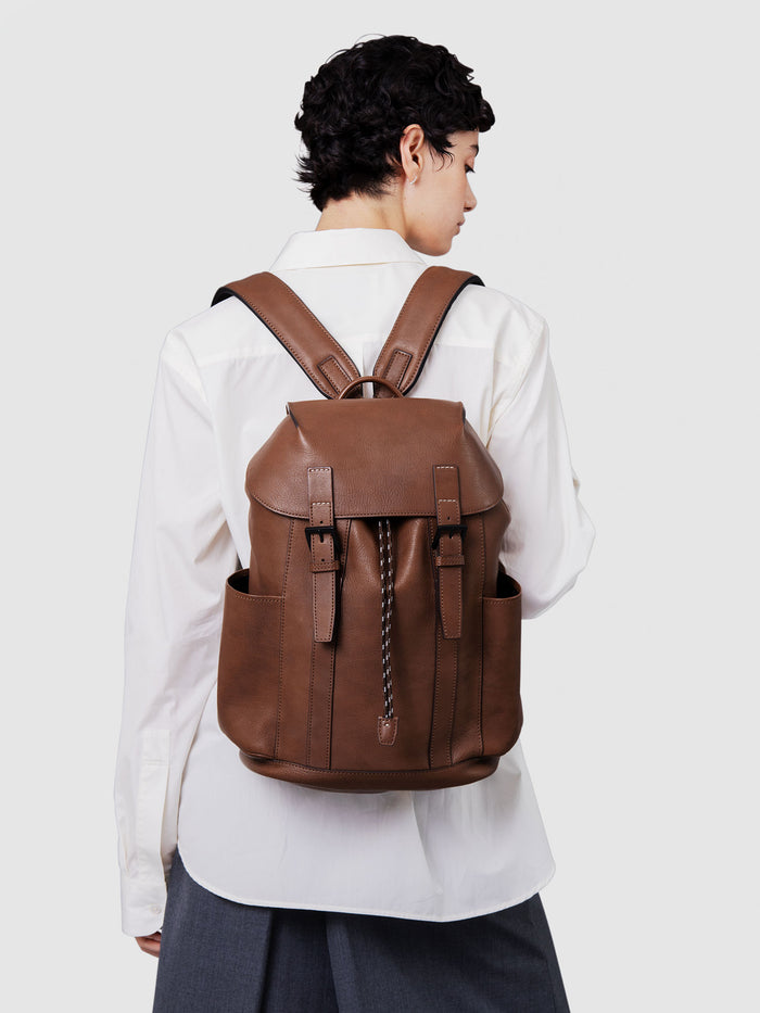 Cowhide  Twin Belt Backpack in Medium Brown Made in Japan