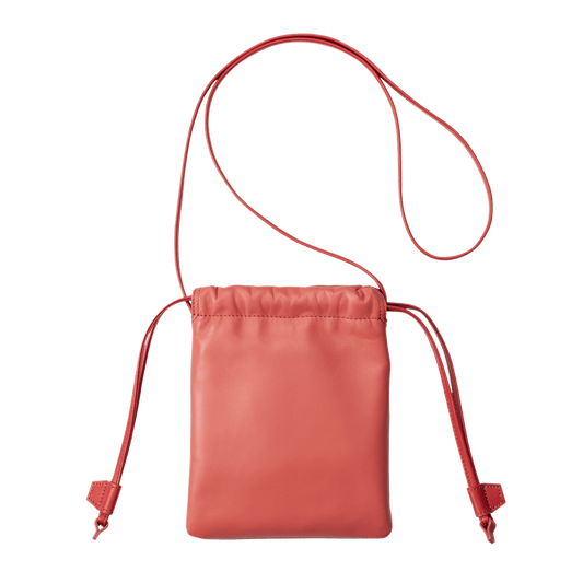 Lambskin  Lambskin Drawstring Pouch in Coral Made in Japan