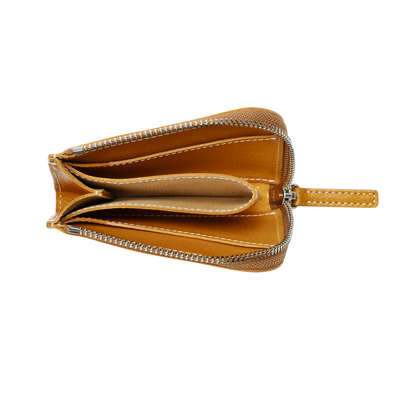 Cowhide (Vachetta Milled Leather) Urbano L Zip Wallet in Camel Gold Made in Japan