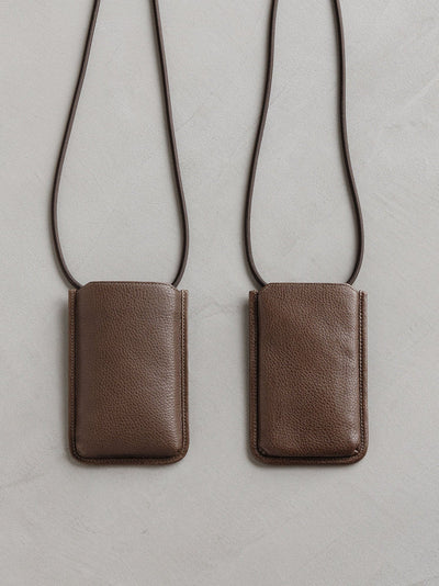 Steerhide (Soft Nume Leather) Tone Nume Leather Crossbody Phone Bag in Stone Made in Japan