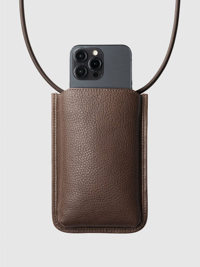 Steerhide (Soft Nume Leather) Tone Nume Leather Crossbody Phone Bag in Stone Made in Japan