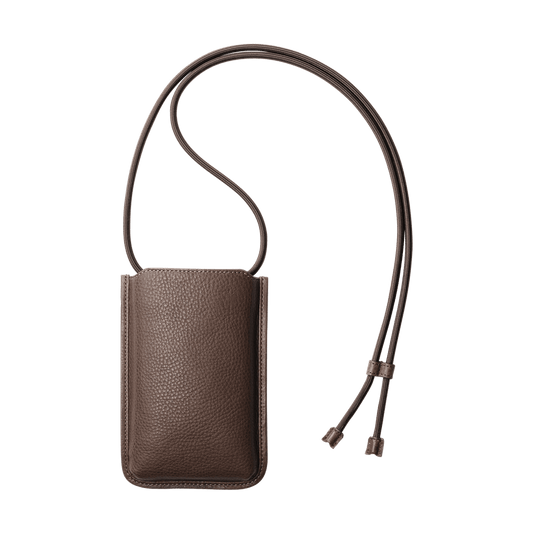 Steerhide  Tone Nume Leather Crossbody Phone Bag in Medium Brown Made in Japan