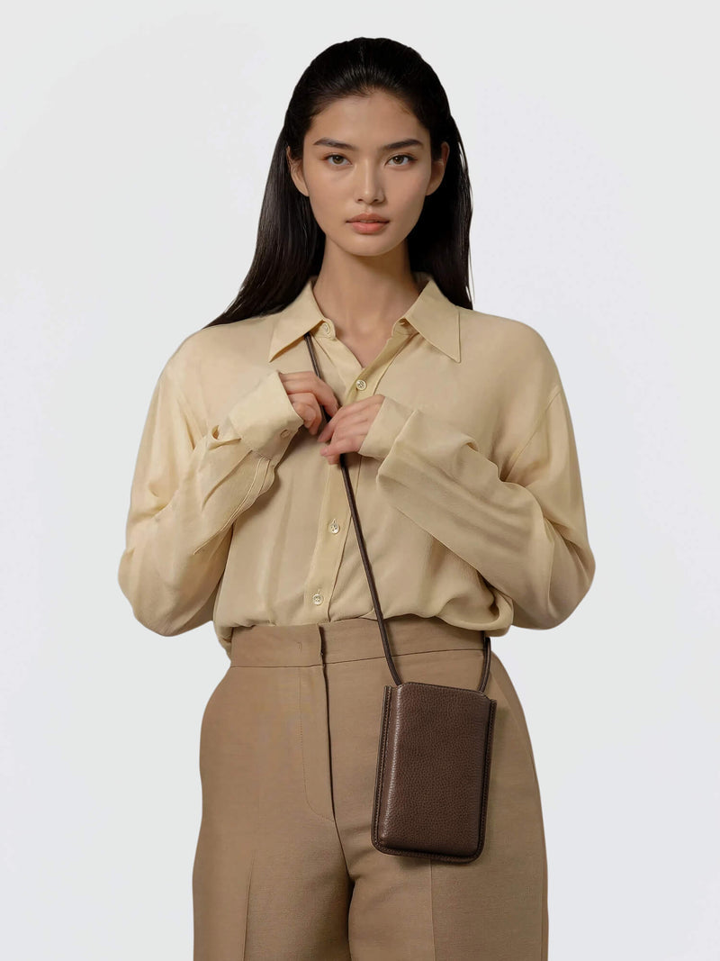 Steerhide (Soft Nume Leather) Tone Nume Leather Crossbody Phone Bag in Stone Made in Japan