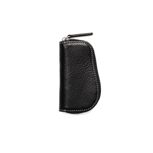 Cowhide  Urbano Zip Key Case in Black Made in Japan