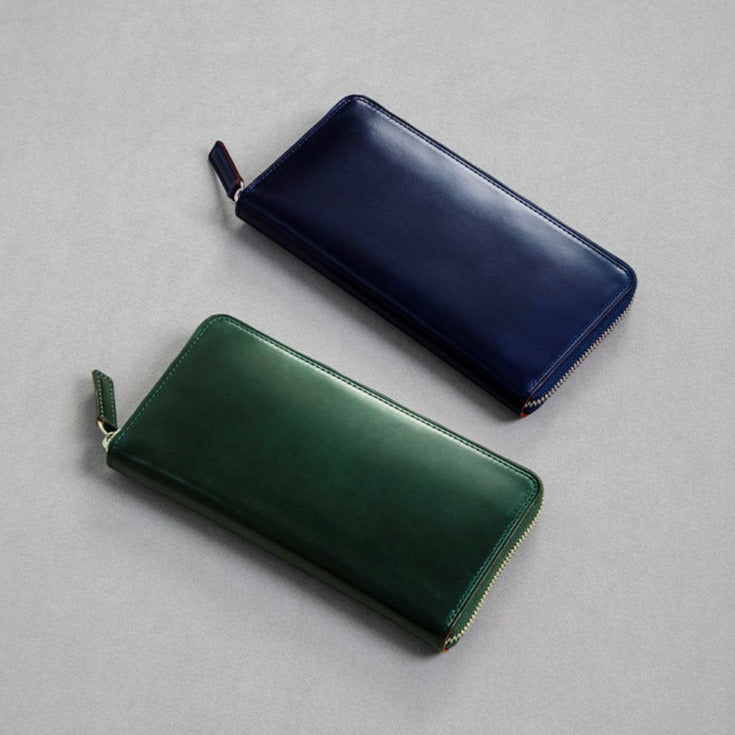 Green Hand-made Cowhide Leather Wallet Zipper Long Wallet