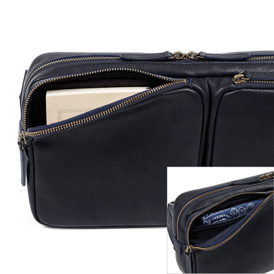 Cowhide  Roadster Tri-zip Crossbody Bag in Denim Blue Made in Japan